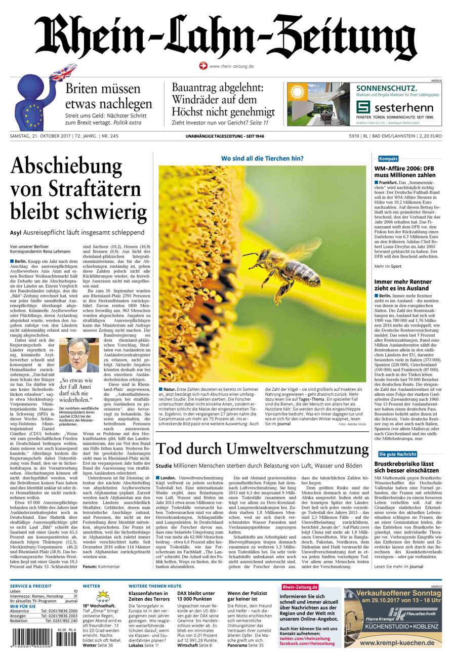Rhein-Lahn-Zeitung vom Samstag, 21.10.2017