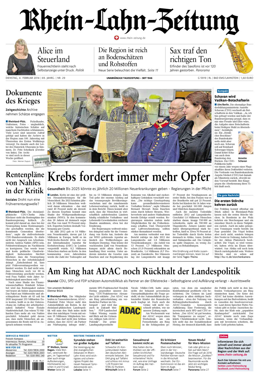 Rhein-Lahn-Zeitung vom Dienstag, 04.02.2014