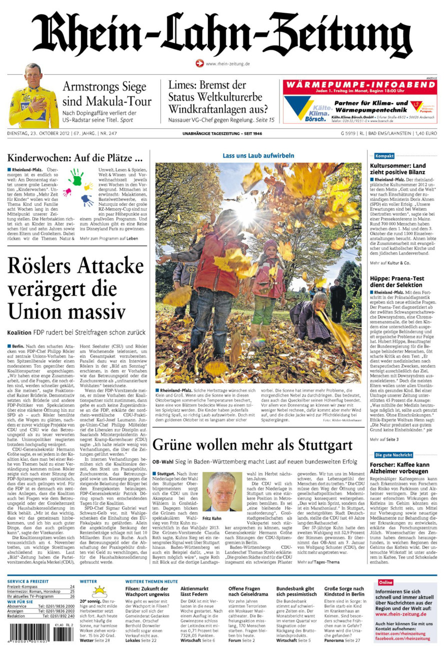 Rhein-Lahn-Zeitung vom Dienstag, 23.10.2012