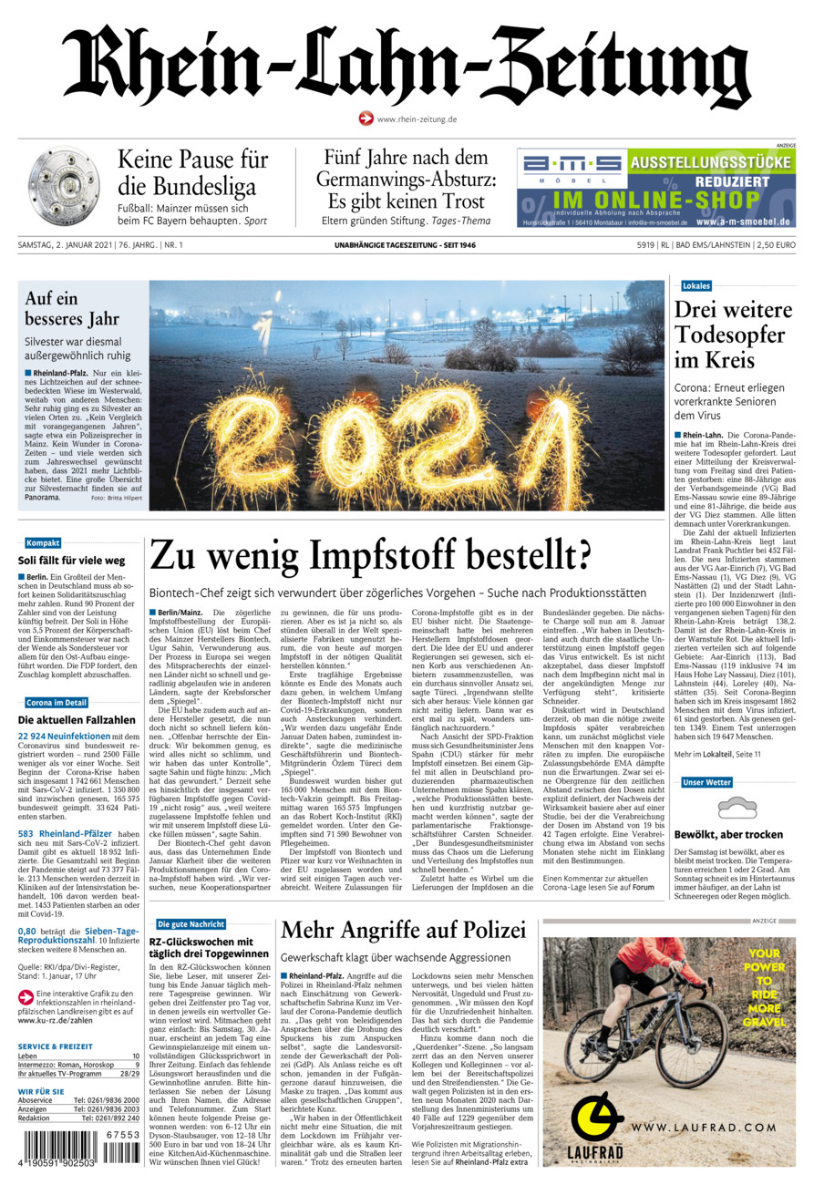 Rhein-Lahn-Zeitung vom Samstag, 02.01.2021