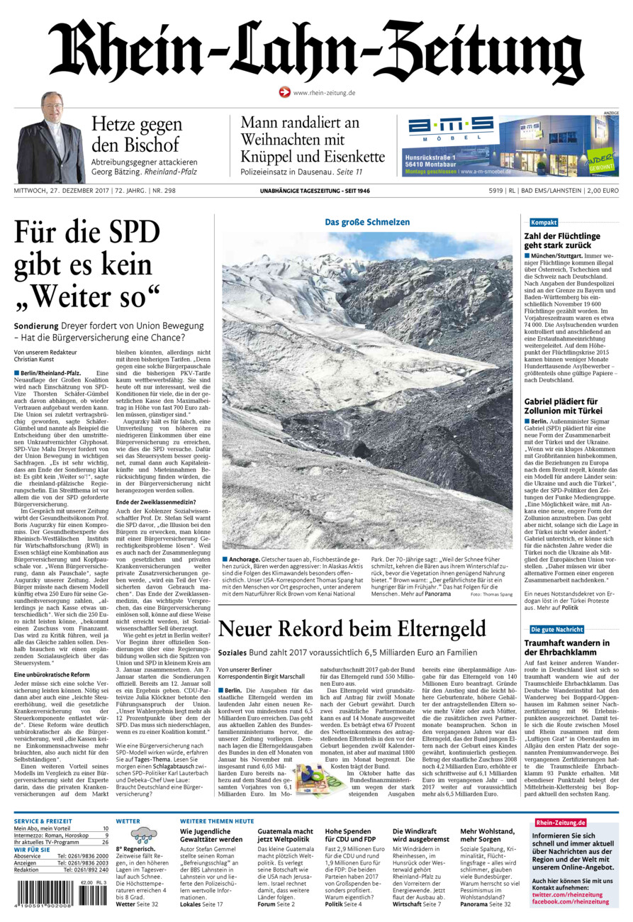 Rhein-Lahn-Zeitung vom Mittwoch, 27.12.2017