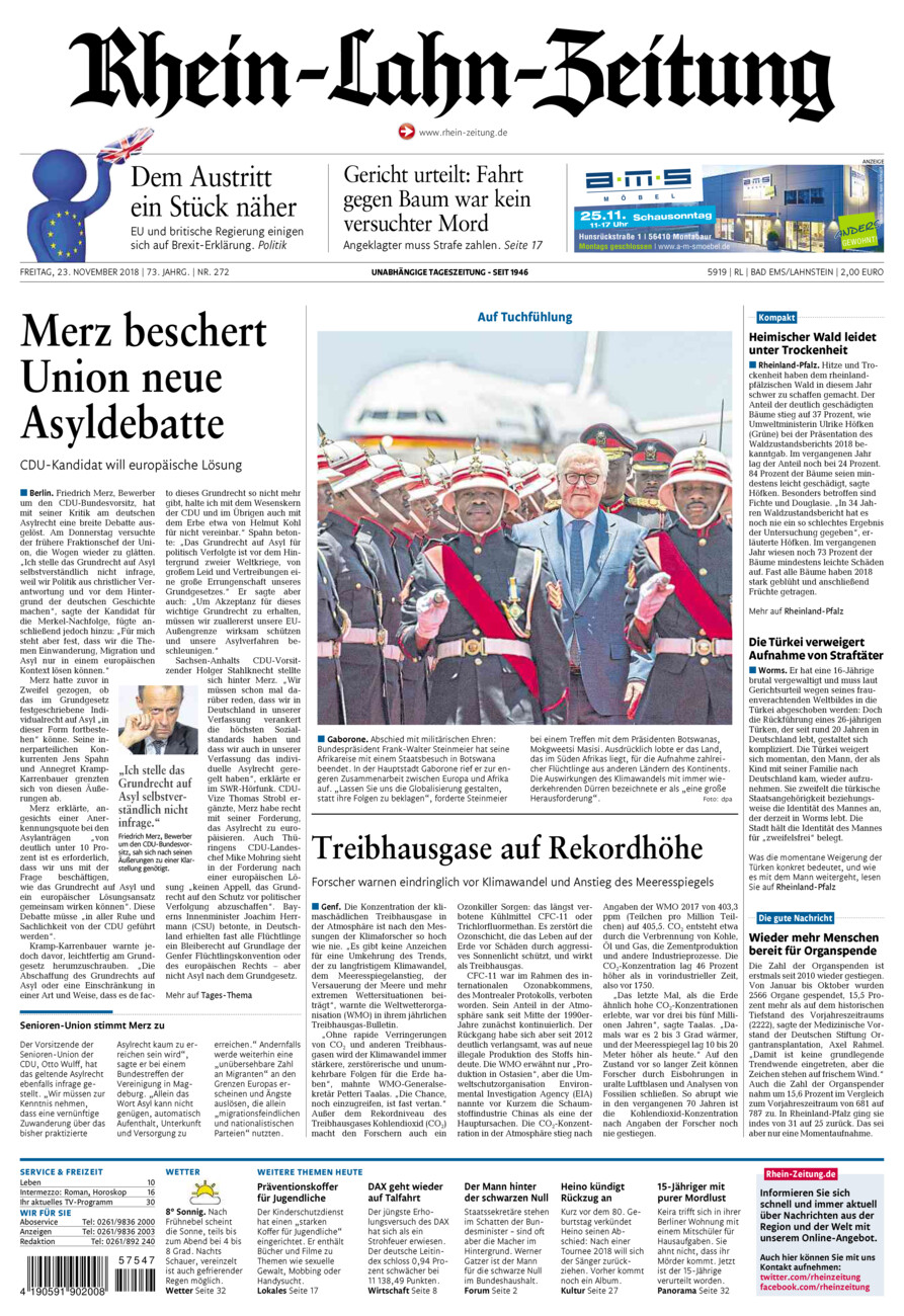 Rhein-Lahn-Zeitung vom Freitag, 23.11.2018