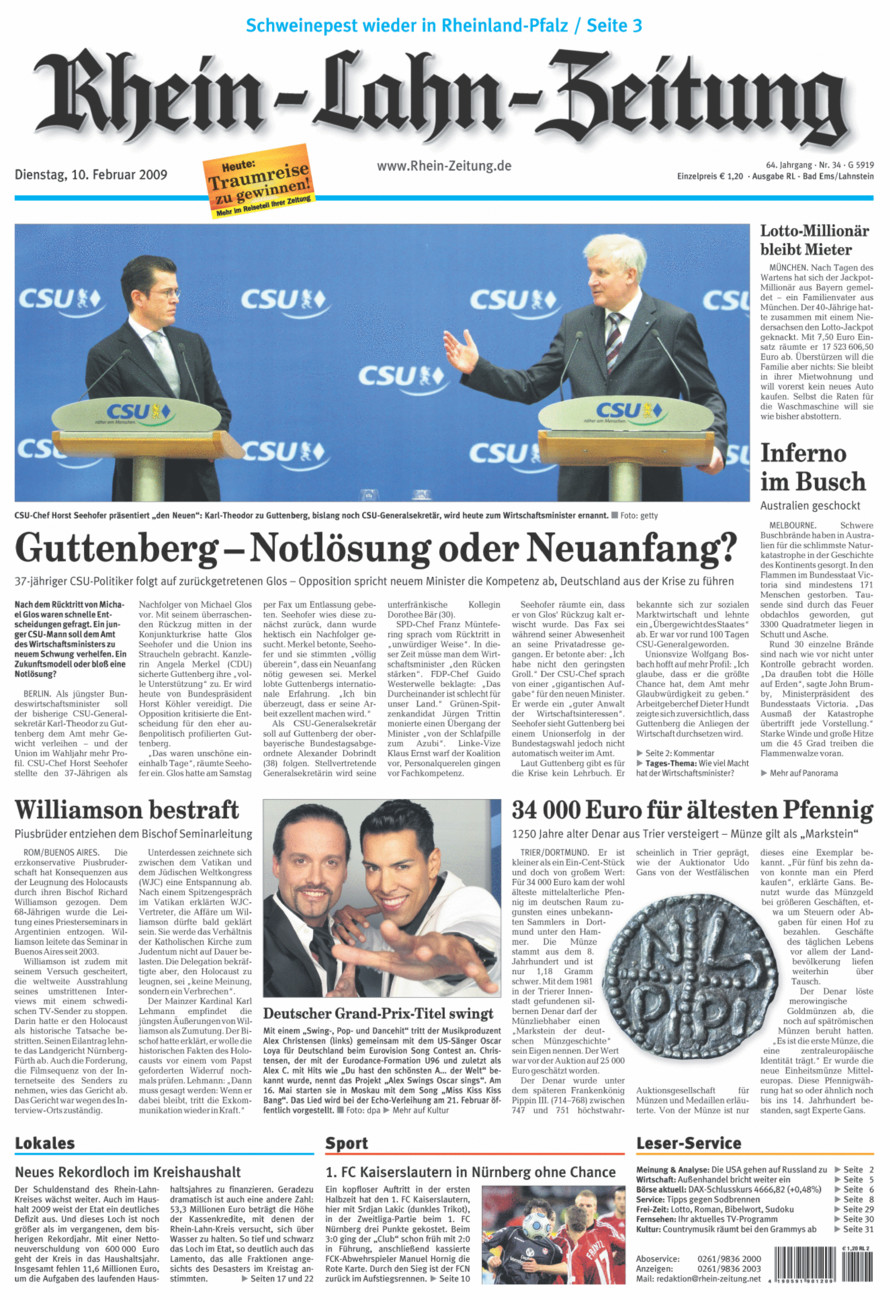 Rhein-Lahn-Zeitung vom Dienstag, 10.02.2009