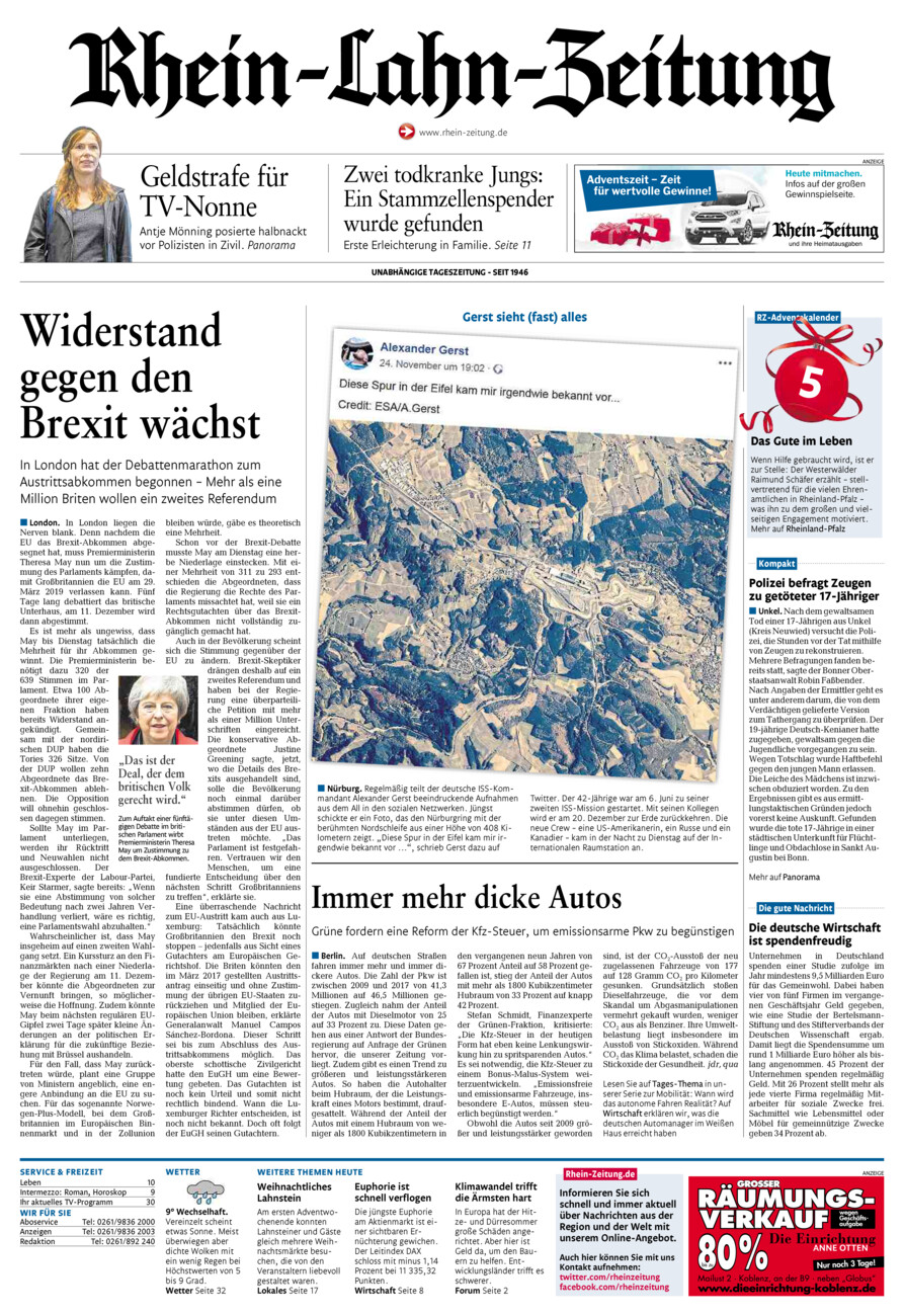 Rhein-Lahn-Zeitung vom Mittwoch, 05.12.2018