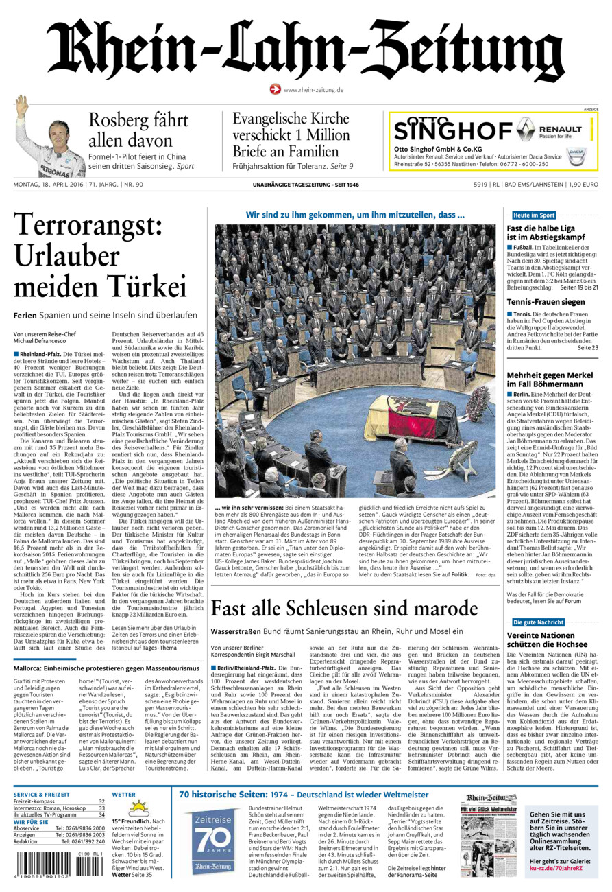 Rhein-Lahn-Zeitung vom Montag, 18.04.2016