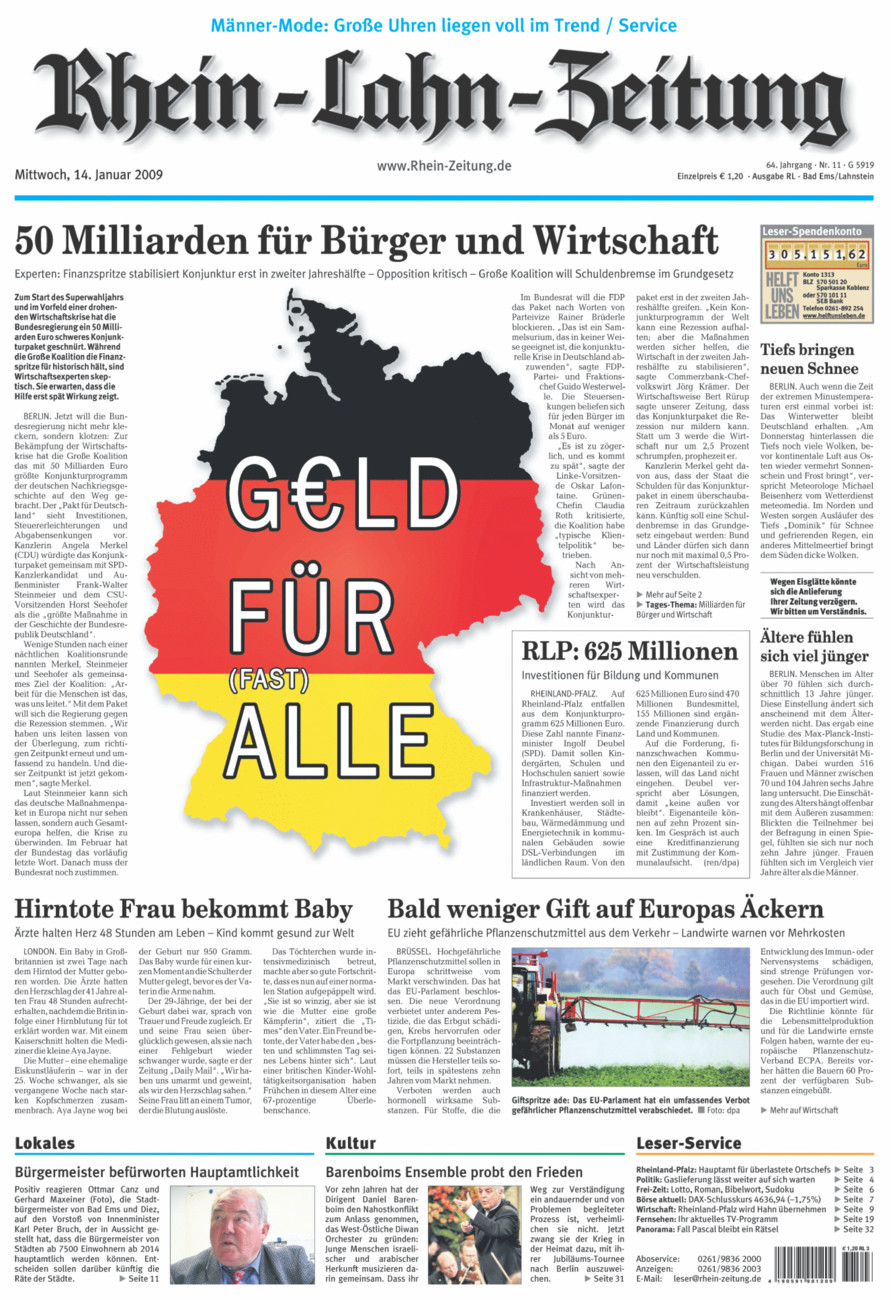 Rhein-Lahn-Zeitung vom Mittwoch, 14.01.2009