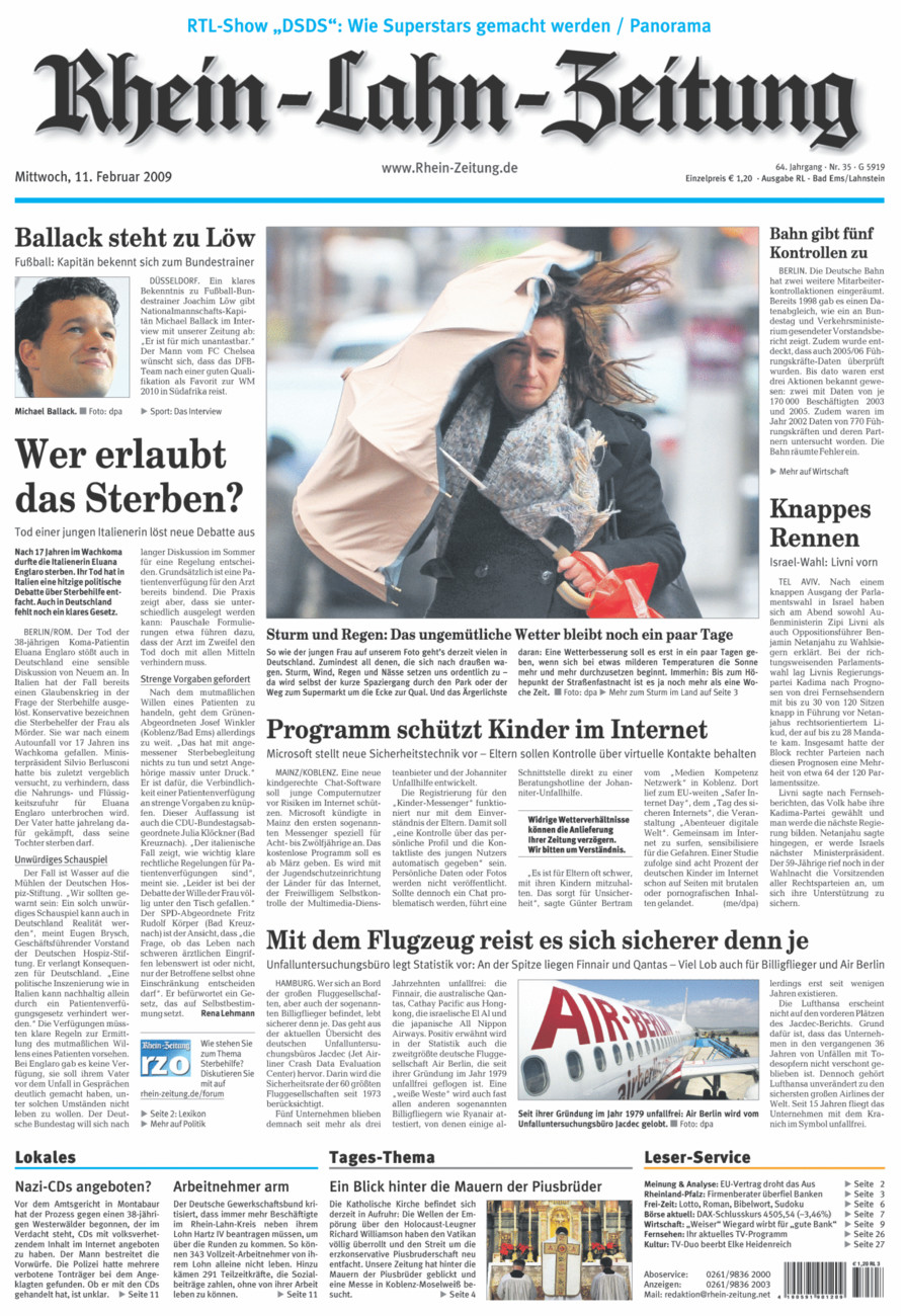 Rhein-Lahn-Zeitung vom Mittwoch, 11.02.2009