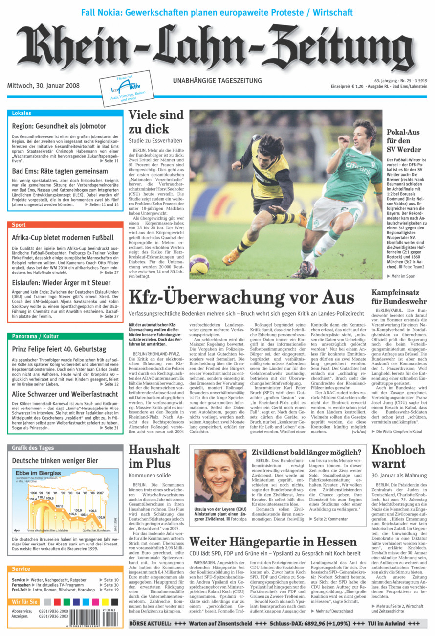 Rhein-Lahn-Zeitung vom Mittwoch, 30.01.2008
