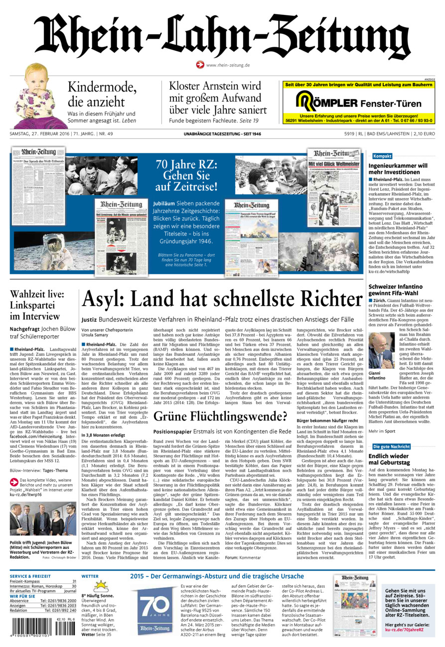 Rhein-Lahn-Zeitung vom Samstag, 27.02.2016