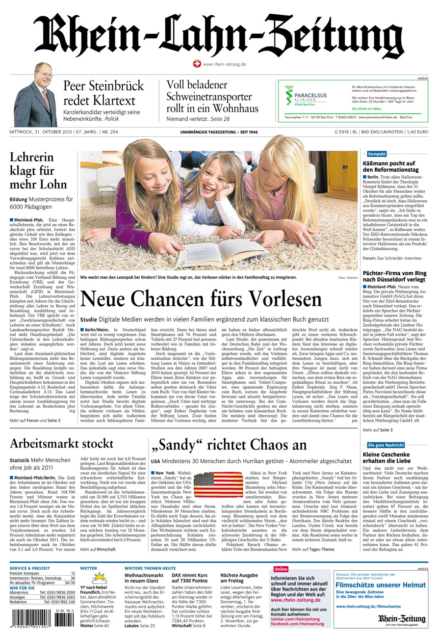 Rhein-Lahn-Zeitung vom Mittwoch, 31.10.2012