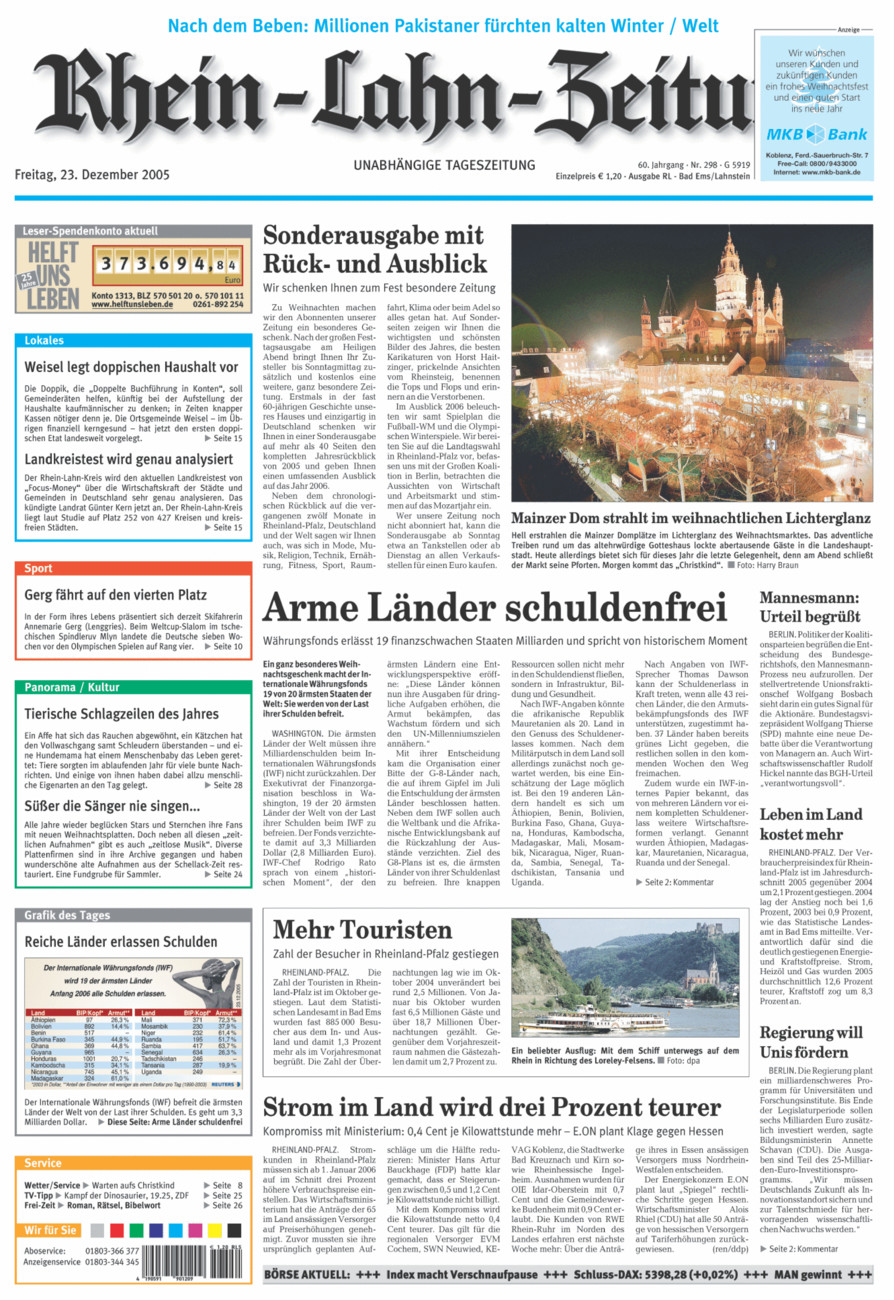 Rhein-Lahn-Zeitung vom Freitag, 23.12.2005