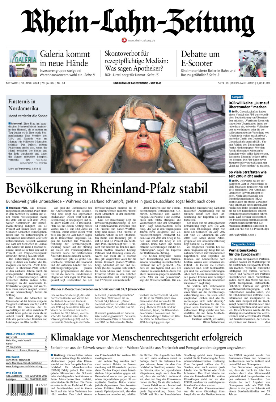 Rhein-Lahn-Zeitung vom Mittwoch, 10.04.2024