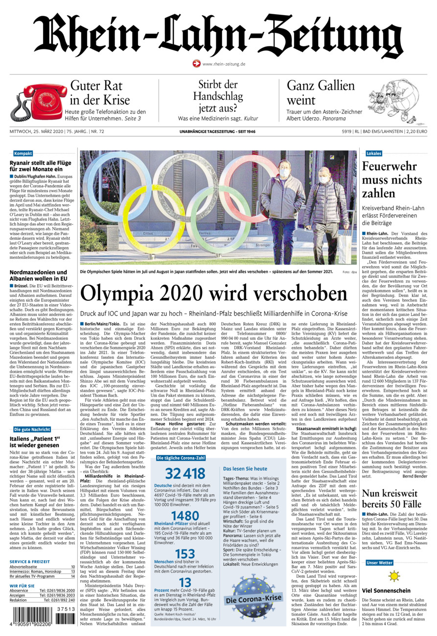 Rhein-Lahn-Zeitung vom Mittwoch, 25.03.2020