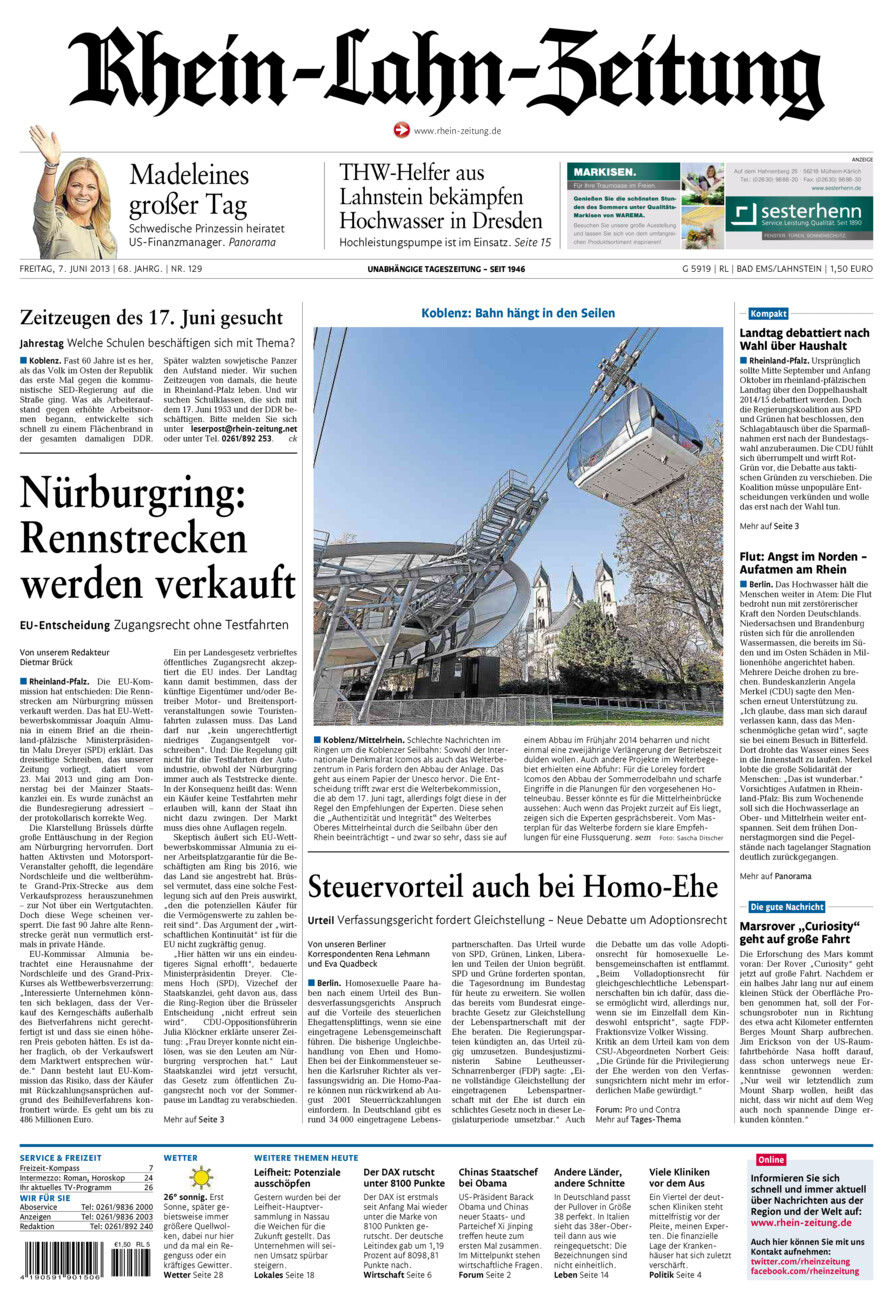 Rhein-Lahn-Zeitung vom Freitag, 07.06.2013