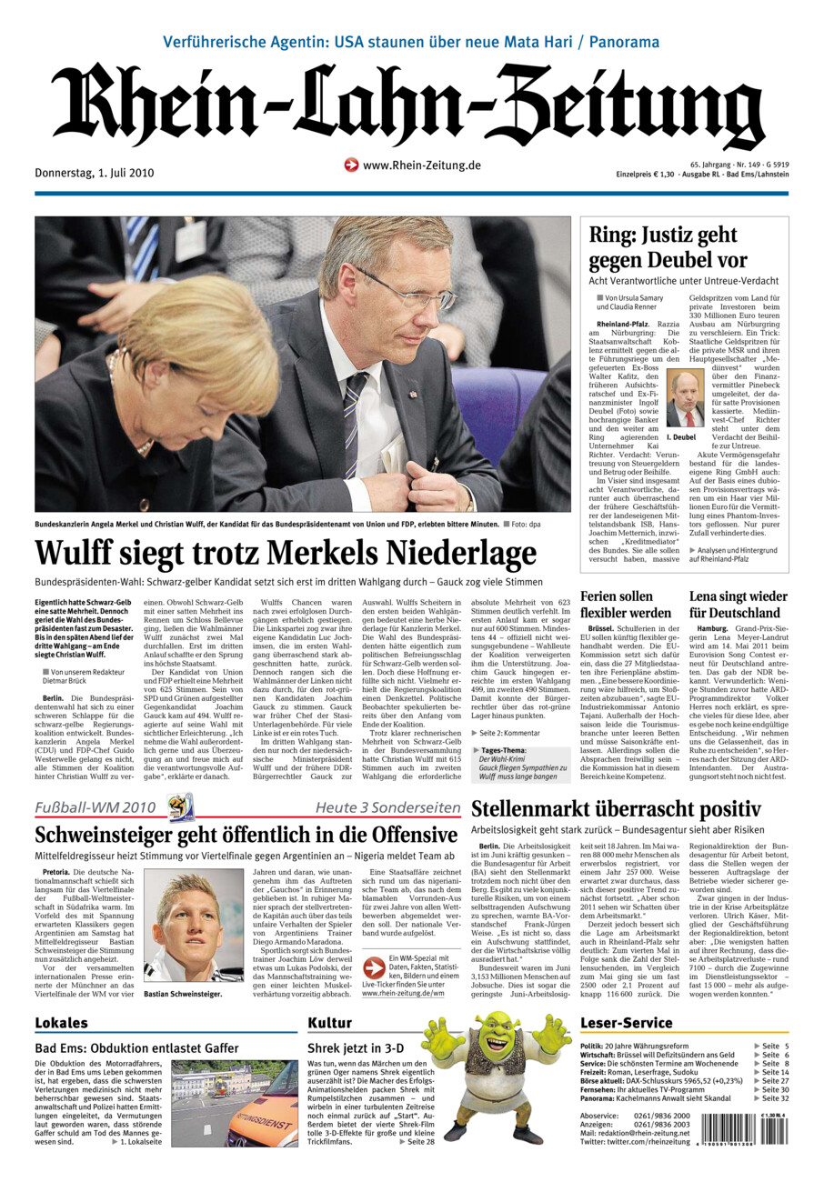 Rhein-Lahn-Zeitung vom Donnerstag, 01.07.2010
