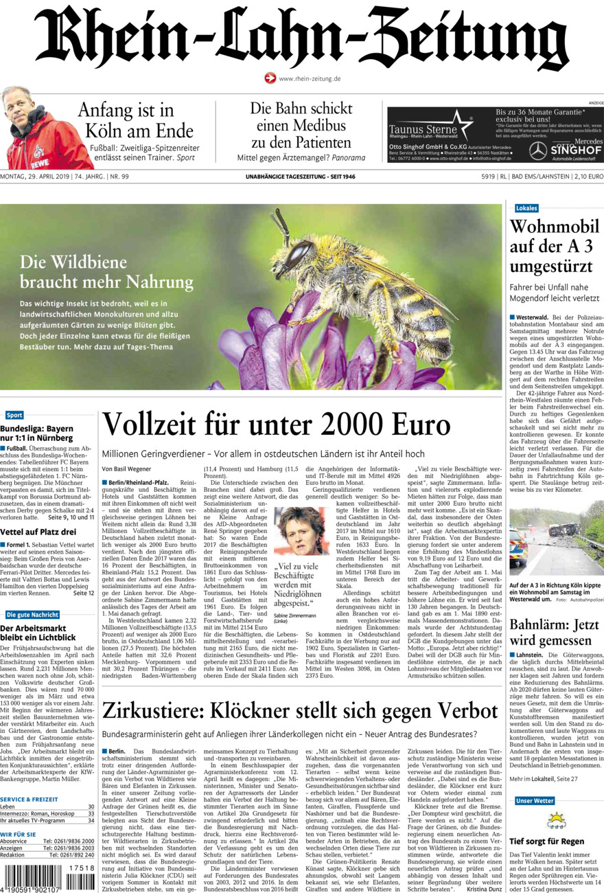 Rhein-Lahn-Zeitung vom Montag, 29.04.2019