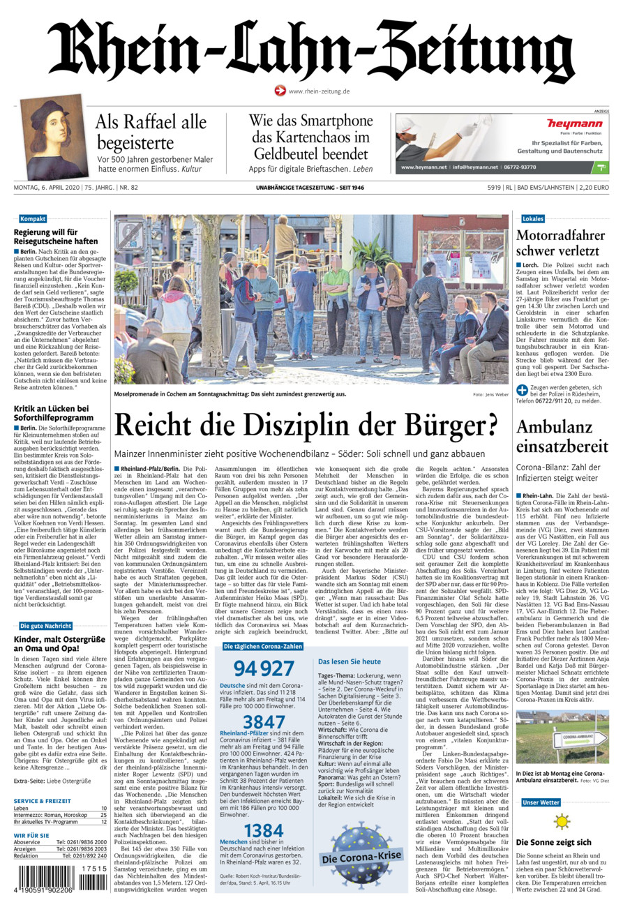 Rhein-Lahn-Zeitung vom Montag, 06.04.2020