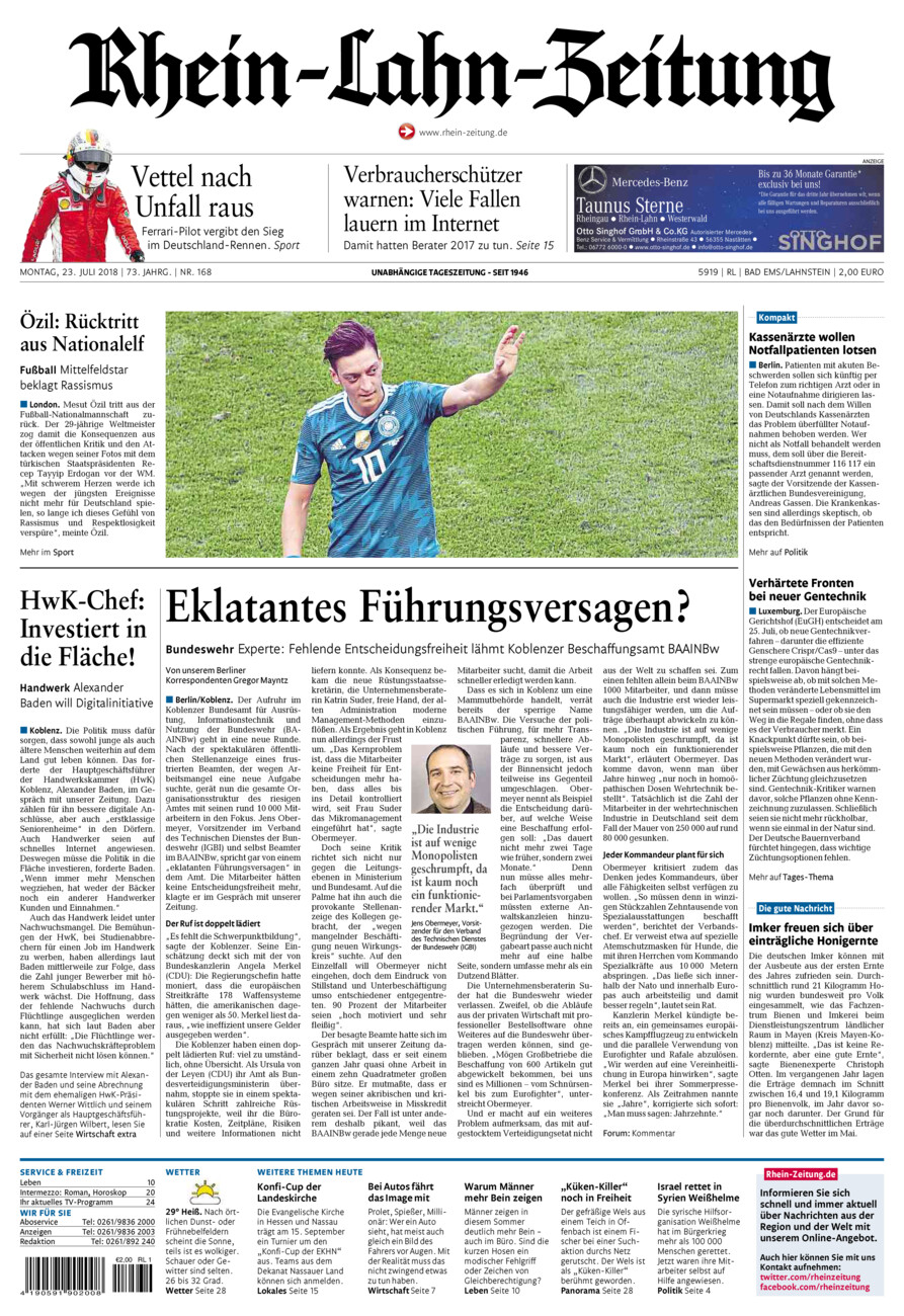 Rhein-Lahn-Zeitung vom Montag, 23.07.2018