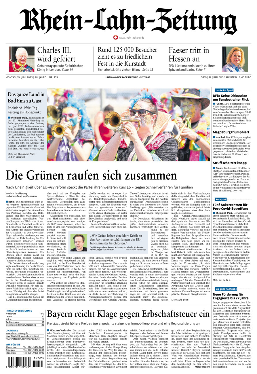 Rhein-Lahn-Zeitung vom Montag, 19.06.2023