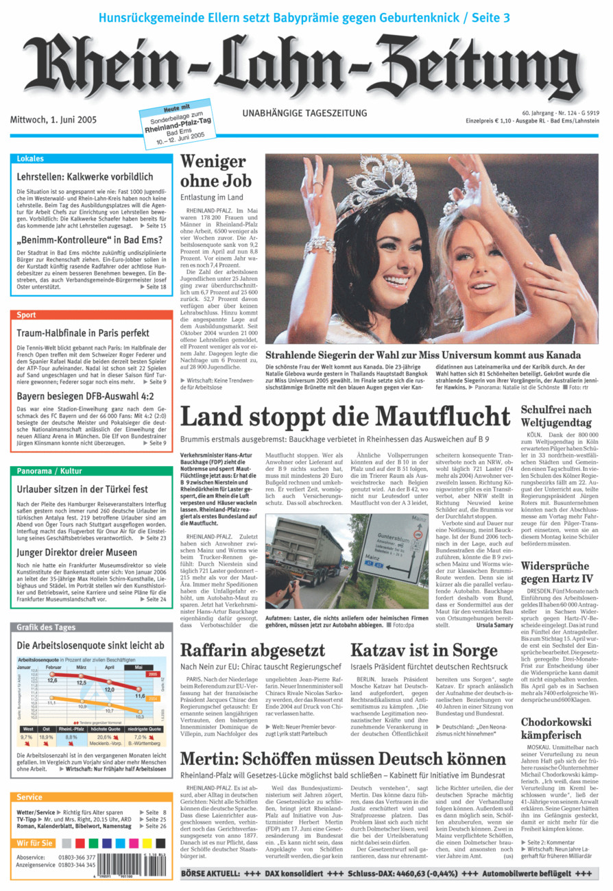 Rhein-Lahn-Zeitung vom Mittwoch, 01.06.2005