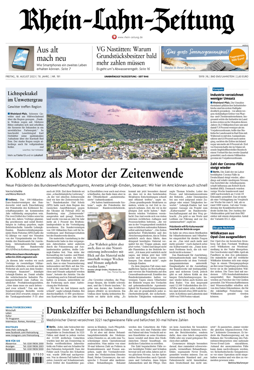 Rhein-Lahn-Zeitung vom Freitag, 18.08.2023