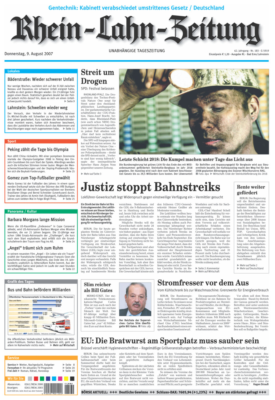Rhein-Lahn-Zeitung vom Donnerstag, 09.08.2007