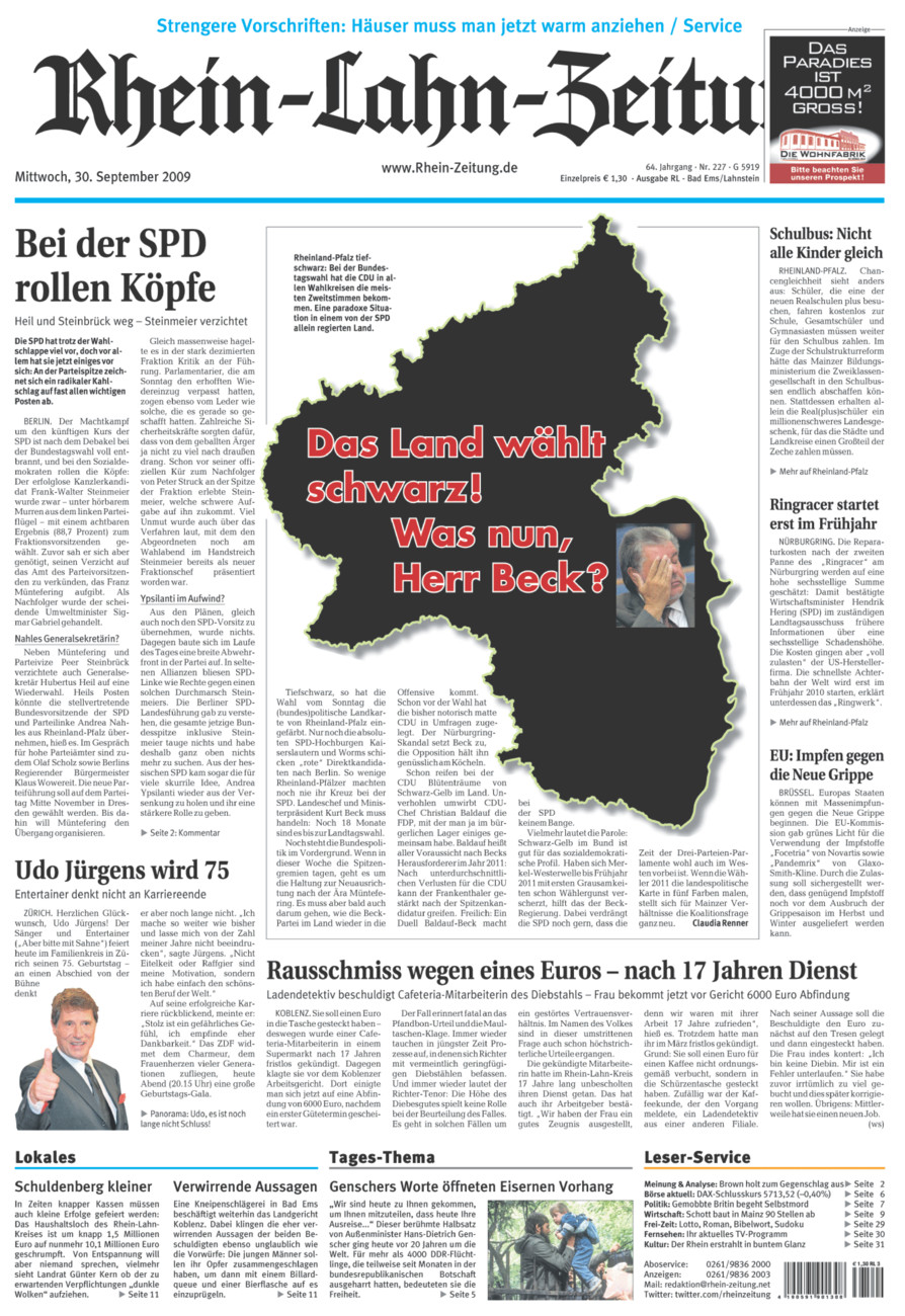 Rhein-Lahn-Zeitung vom Mittwoch, 30.09.2009