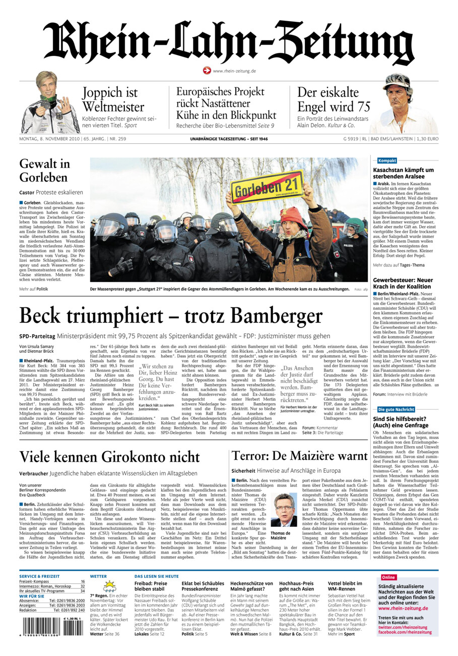 Rhein-Lahn-Zeitung vom Montag, 08.11.2010