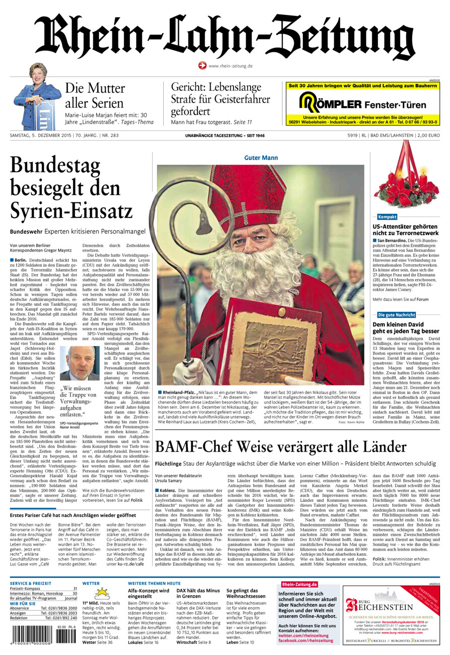 Rhein-Lahn-Zeitung vom Samstag, 05.12.2015