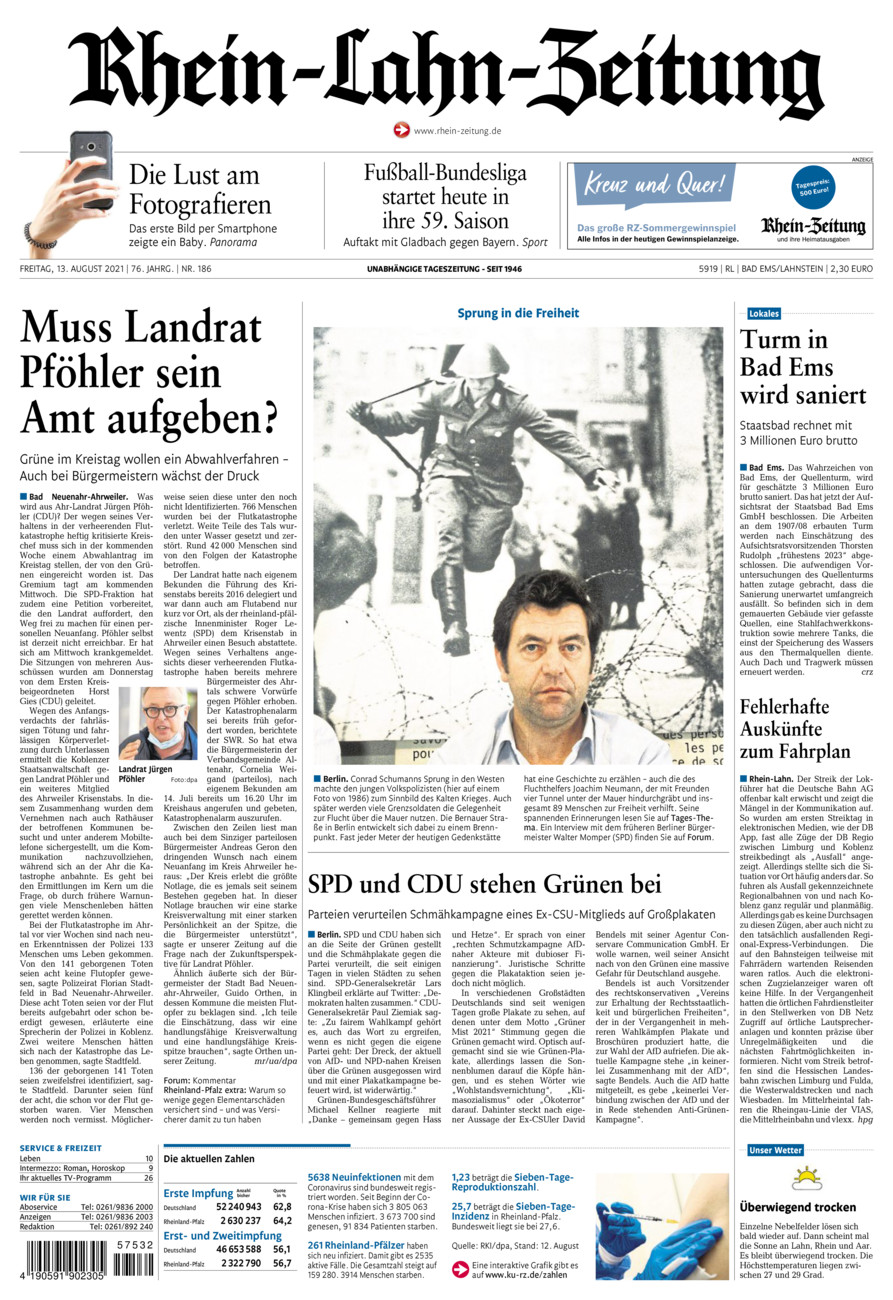Rhein-Lahn-Zeitung vom Freitag, 13.08.2021