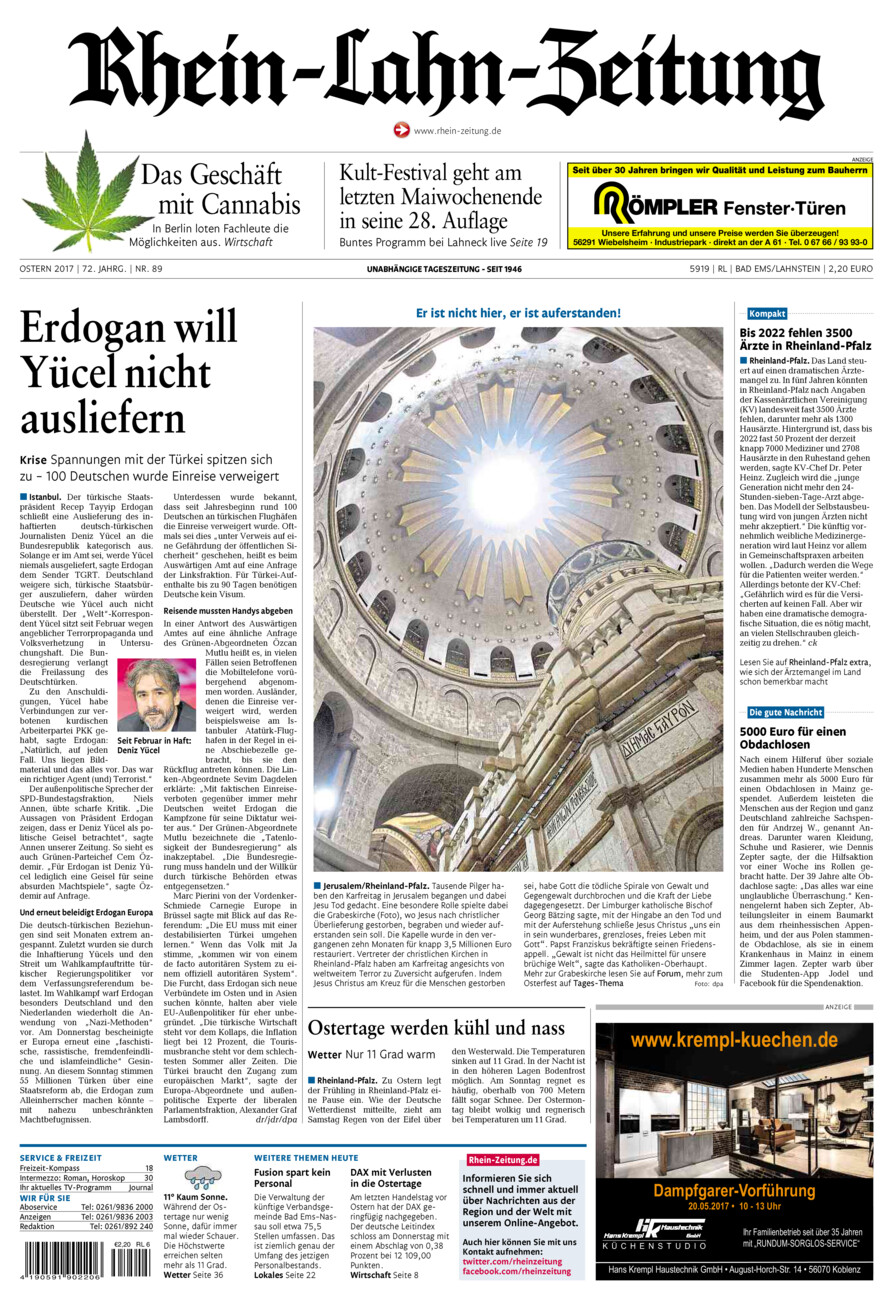 Rhein-Lahn-Zeitung vom Samstag, 15.04.2017