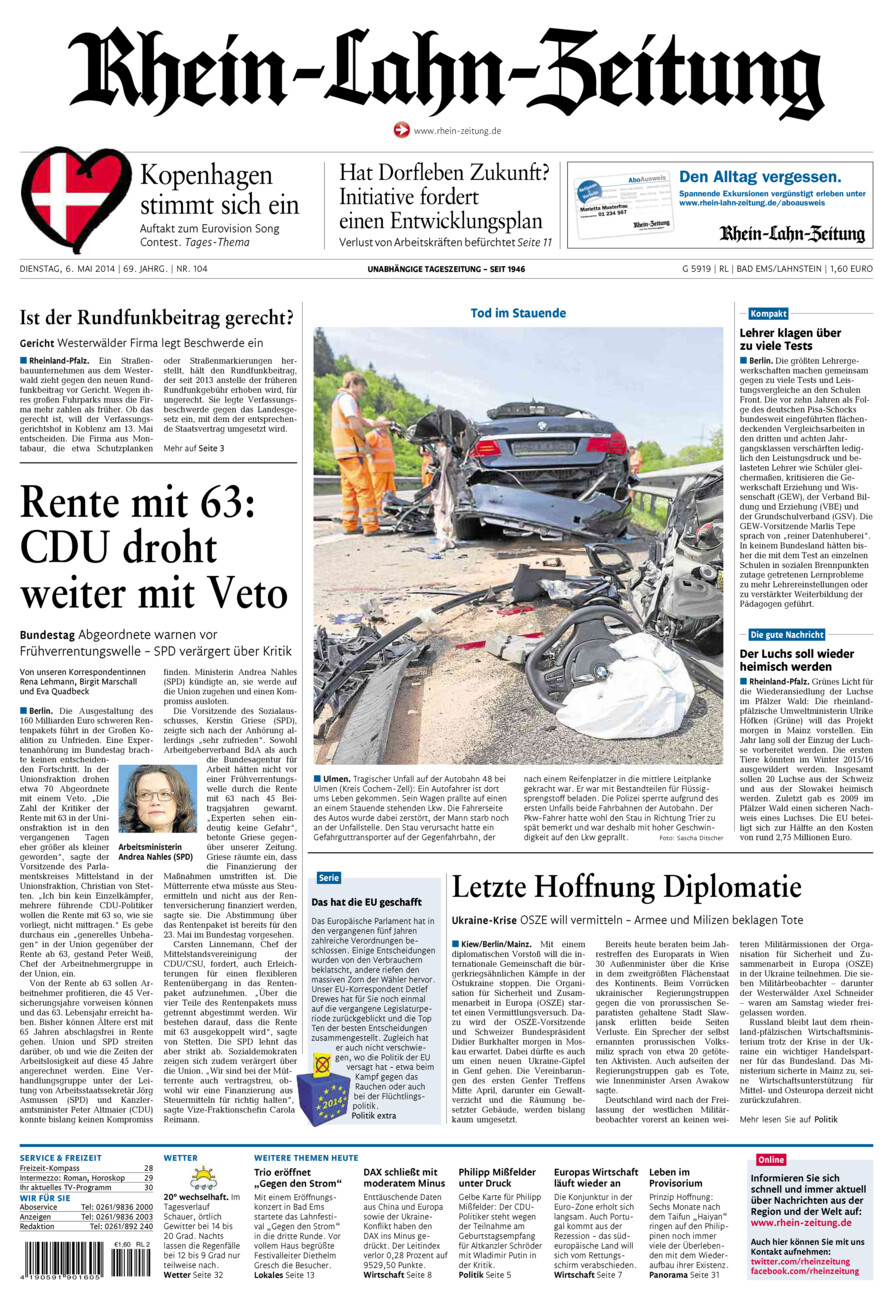 Rhein-Lahn-Zeitung vom Dienstag, 06.05.2014