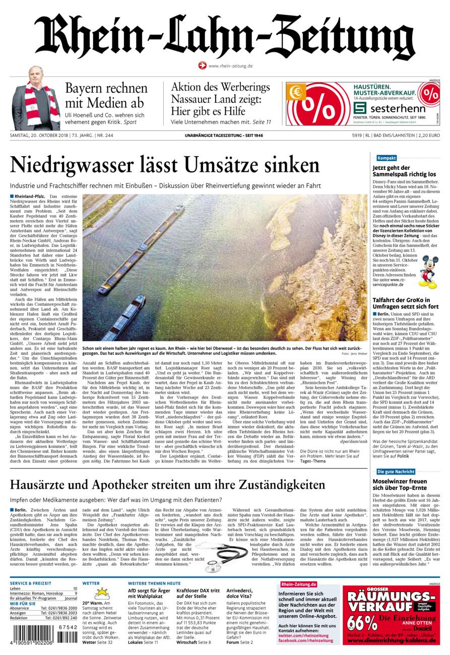 Rhein-Lahn-Zeitung vom Samstag, 20.10.2018
