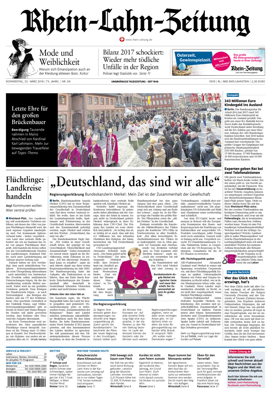 Rhein-Lahn-Zeitung vom Donnerstag, 22.03.2018