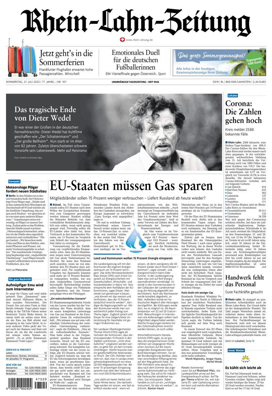 Rhein-Lahn-Zeitung vom Donnerstag, 21.07.2022