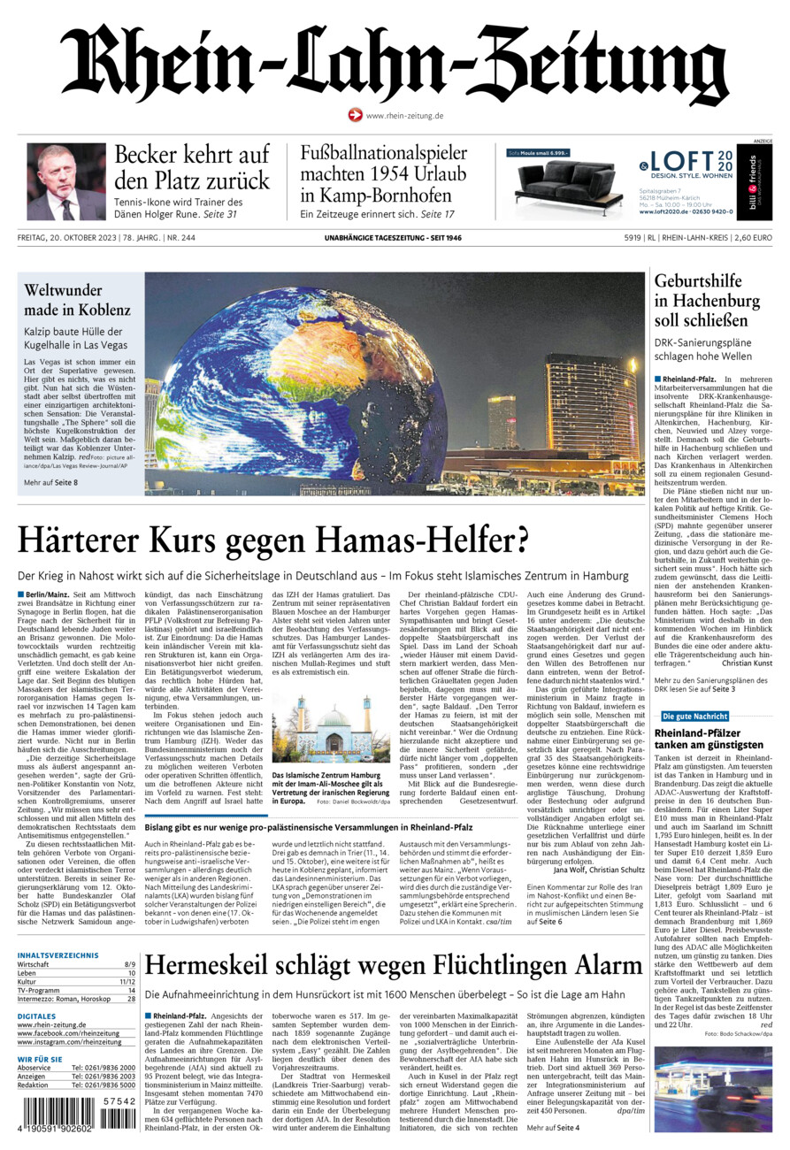 Rhein-Lahn-Zeitung vom Freitag, 20.10.2023