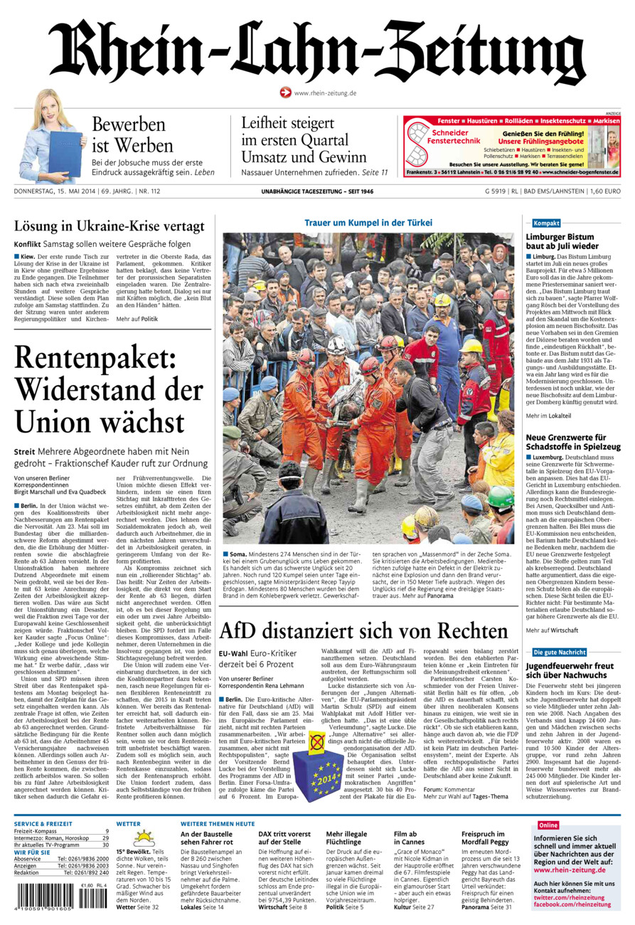 Rhein-Lahn-Zeitung vom Donnerstag, 15.05.2014