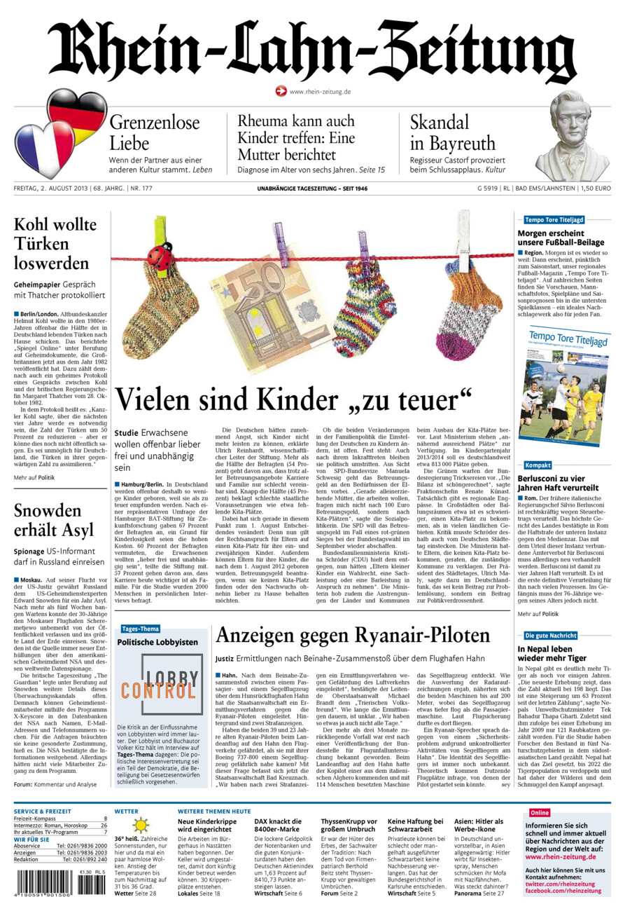Rhein-Lahn-Zeitung vom Freitag, 02.08.2013