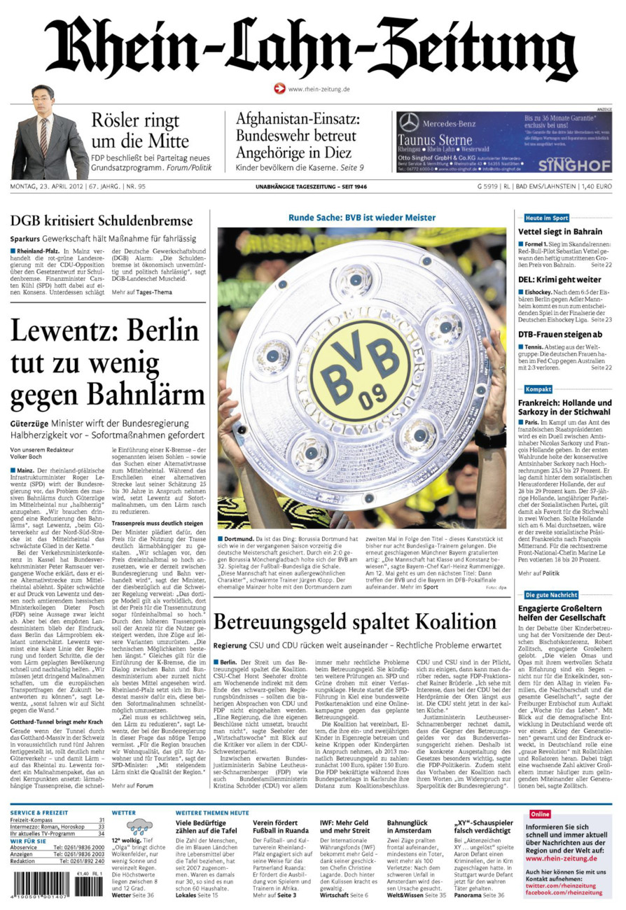 Rhein-Lahn-Zeitung vom Montag, 23.04.2012