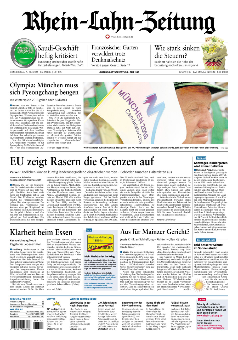 Rhein-Lahn-Zeitung vom Donnerstag, 07.07.2011