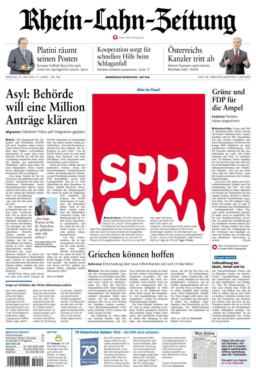 Rhein-Lahn-Zeitung vom Dienstag, 10.05.2016
