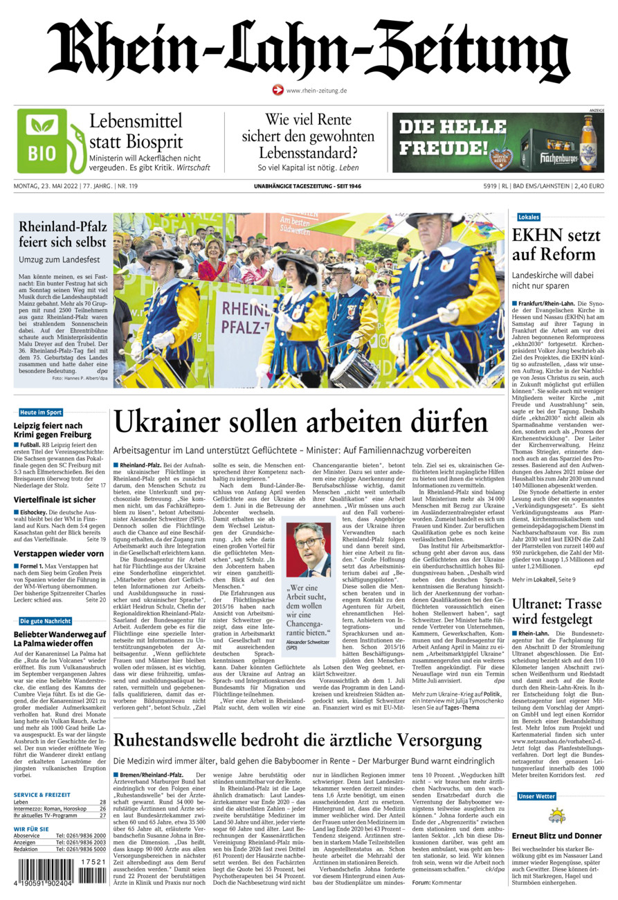 Rhein-Lahn-Zeitung vom Montag, 23.05.2022
