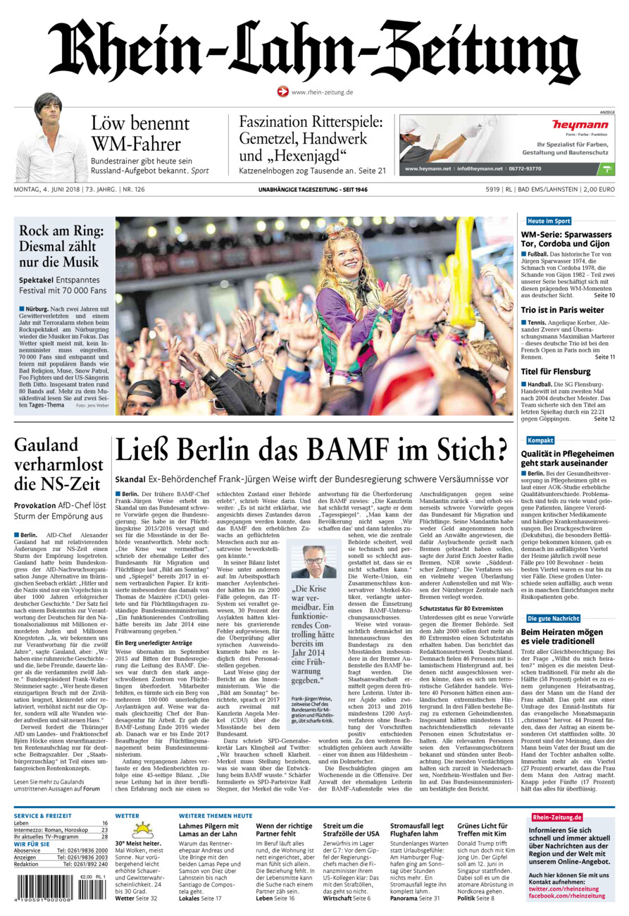 Rhein-Lahn-Zeitung vom Montag, 04.06.2018