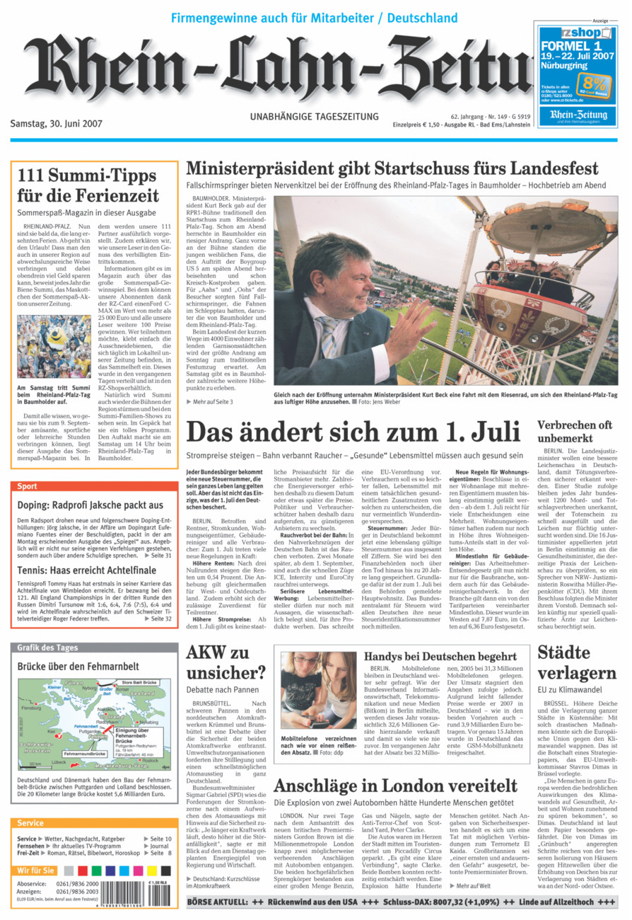 Rhein-Lahn-Zeitung vom Samstag, 30.06.2007