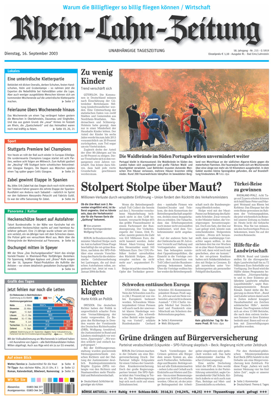 Rhein-Lahn-Zeitung vom Dienstag, 16.09.2003
