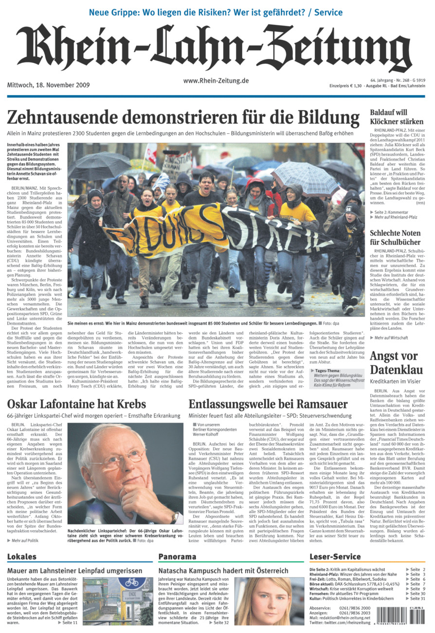 Rhein-Lahn-Zeitung vom Mittwoch, 18.11.2009