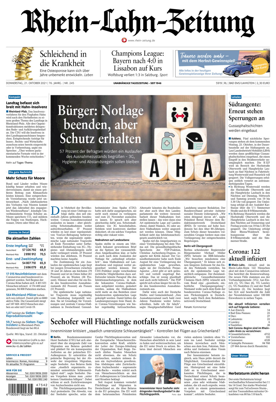 Rhein-Lahn-Zeitung vom Donnerstag, 21.10.2021