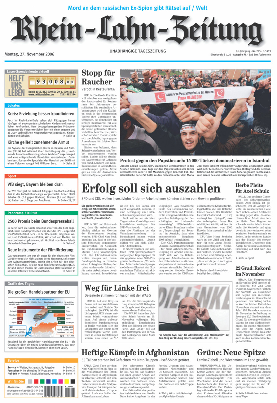Rhein-Lahn-Zeitung vom Montag, 27.11.2006