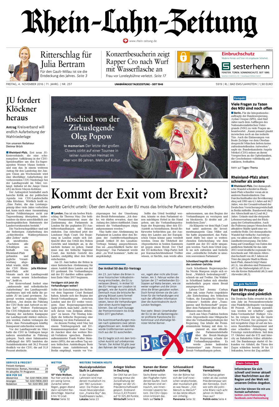Rhein-Lahn-Zeitung vom Freitag, 04.11.2016