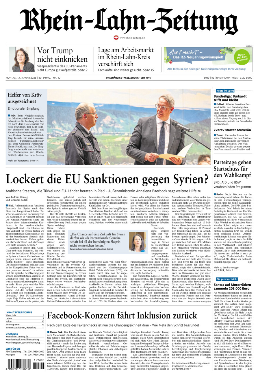 Rhein-Lahn-Zeitung vom Montag, 13.01.2025